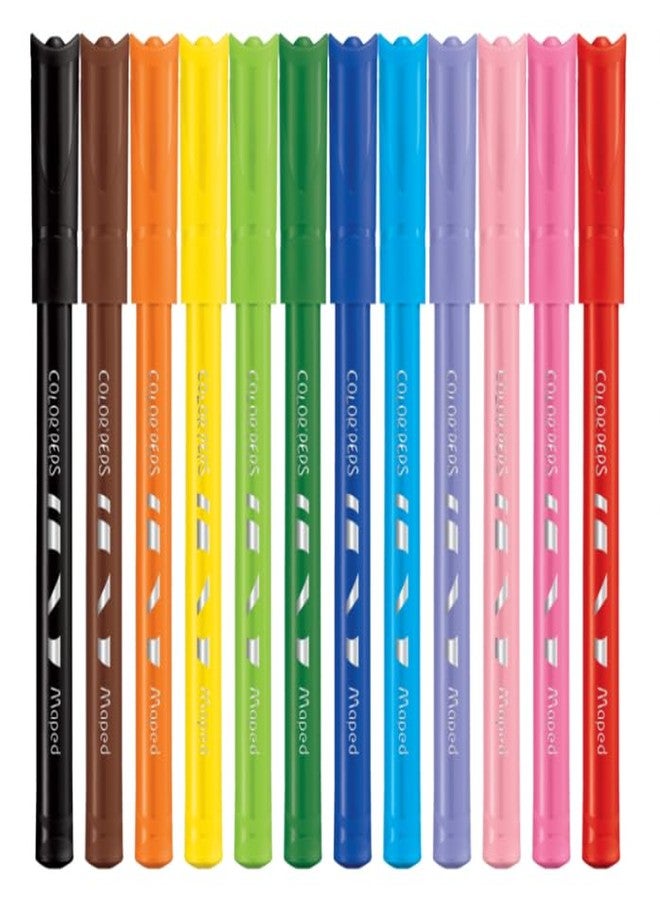 MAPED Colouring Kit - 2Pcs Set Washable Felt Tip Pen X12 Shades Oil Pastels X25 Shades|Oil pastel with Plastic Case| Bright shade Sketch pens| Birthday Gift|Rakhi Gift| Return Gift - Image 2